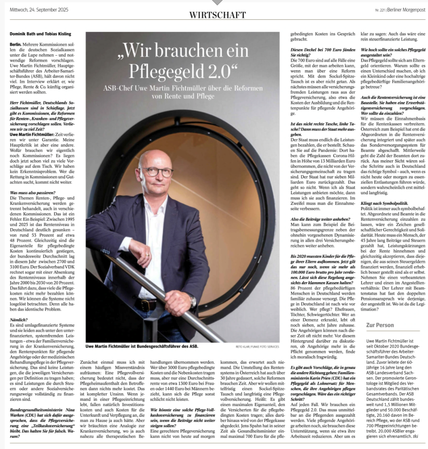 ASB-Hauptgeschäftsführer Dr. Uwe Martin Fichtmüller im Interview mit der FUNKE Mediengruppe.